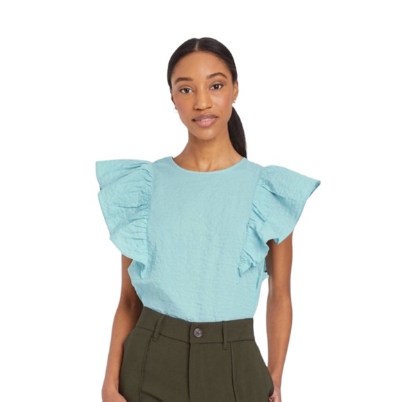 a new day Tops - NWT A New Day Flutter Sleeve Top Large Blue Cotton Ruffle Blouse